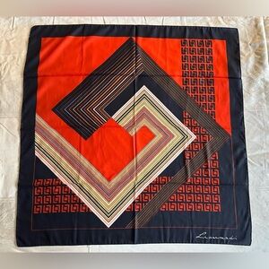 Vintage 1970s Leonardi Geometric Chevron Square Scarf | Red Navy Multicolor